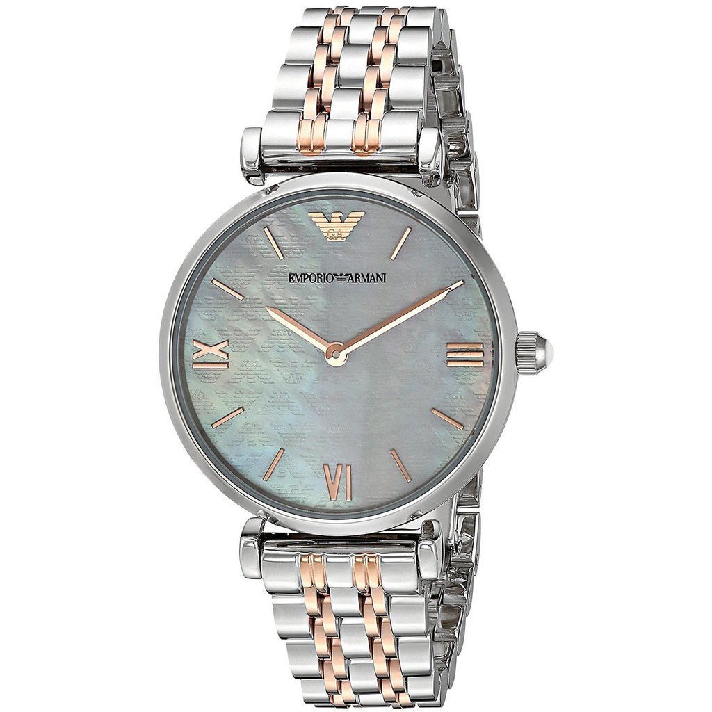 Emporio Armani Gianni T-Bar Mother of Pearl Dial Two Tone Stainless Steel Watch For Women - AR1987 Watches Emporio Armani   