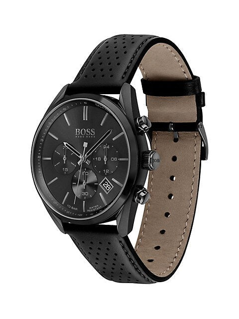 Hugo Boss Grand Prix Black Dial Black Leather Strap Watch for Men - 1513474 Watches Hugo Boss   