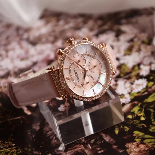 Swarovski Passage Chrono Pink Dial Pink Leather Strap Watch for Women - 5580352 Watches Swarovski   