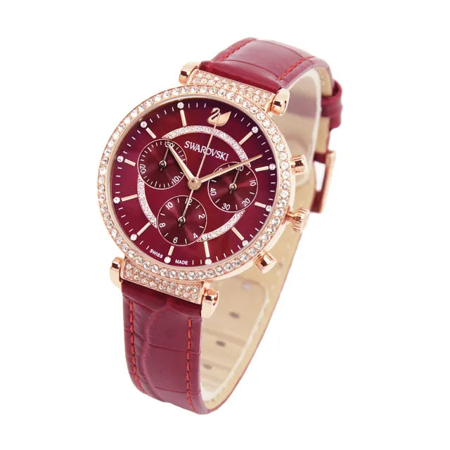 Swarovski Passage Chrono Red Dial Red Leather Strap Watch for Women - 5580345 Watches Swarovski   