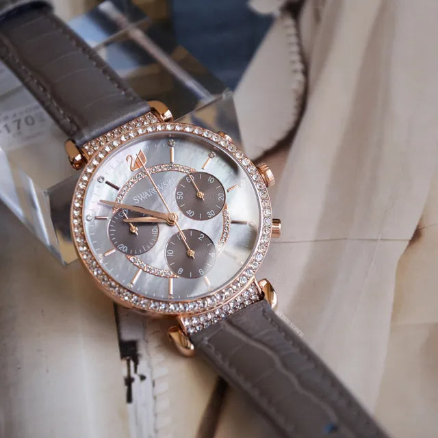 Swarovski Passage Chrono Grey Dial Grey Leather Strap Watch for Women - 5580348 Watches Swarovski   