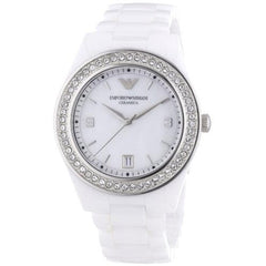 Emporio Armani Ceramica White Mother of Pearl Dial Stainless Steel Strap Watch For Women - AR1426 Watches Emporio Armani   