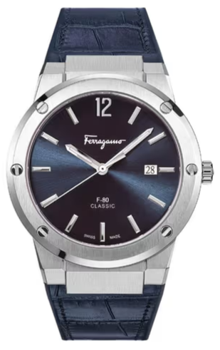 Salvatore Ferragamo F-80 Classics Blue Dial Blue Leather Strap Watch for Men - SFDT00719 Watches Salvatore Ferragamo   