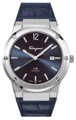 Salvatore Ferragamo F-80 Classics Blue Dial Blue Leather Strap Watch for Men - SFDT00719 Watches Salvatore Ferragamo   