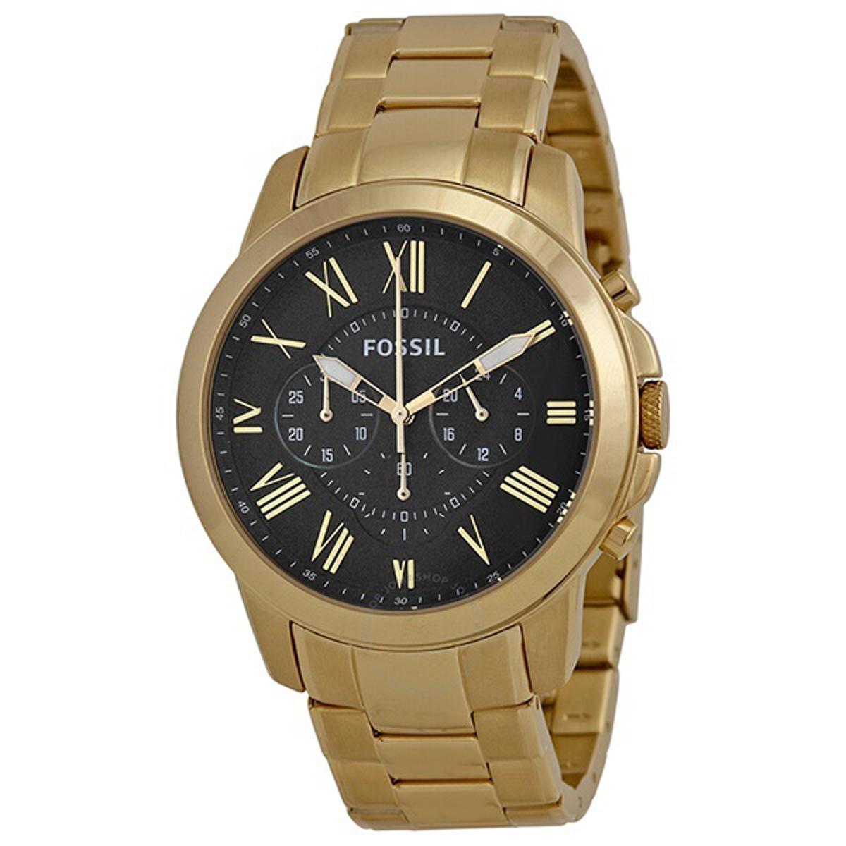 Fossil Grant Chronograph Black Dial Gold Steel Strap Watch for Men - FS4815 Watches Fossil   