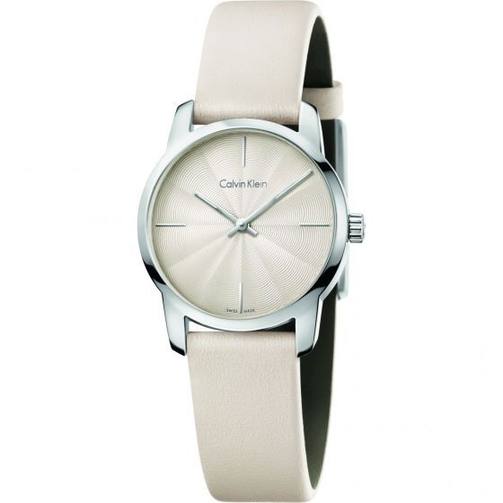 Calvin Klein City White Dial White Leather Strap Watch for Women - K2G231XH Watches Calvin Klein   