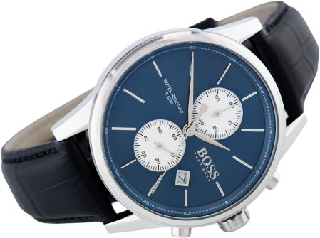 Hugo Boss Jet Blue Dial Black Leather Strap Watch for Men - 1513283 Watches Hugo Boss   