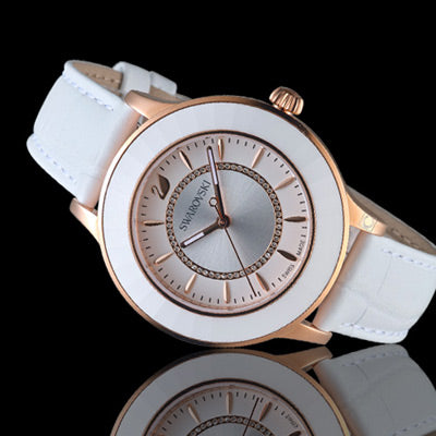 Swarovski Octea Lux White Dial White Leather Strap Watch for Women - 5414416 Watches Swarovski   