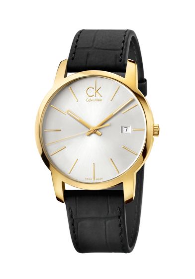 Calvin Klein City Mother of Pearl White Dial Black Leather Strap Watch for Men - K2G2G5C6 Watches Calvin Klein   