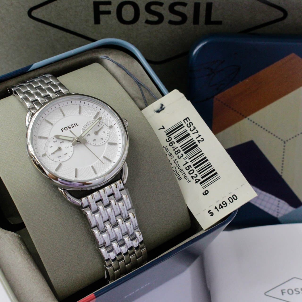 Fossil Tailor Silver Dial Silver Stainless Steel Strap Watch for Women - ES3712 Watches Fossil   