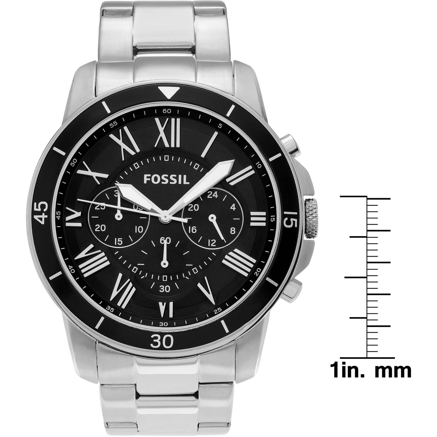 Fossil Grant Sport Chronograph Black Dial Silver Steel Strap Watch for Men - FS5236 Watches Fossil   