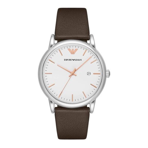 Emporio Armani White Dial Brown Leather Strap Watch For Men - AR11103 Watches Emporio Armani   