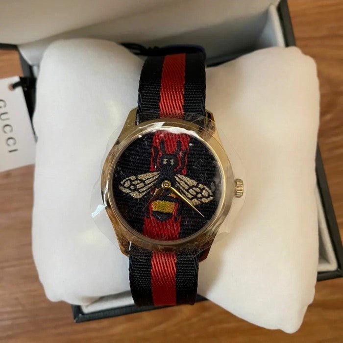 Gucci G Timeless Bee Red & Blue Dial Red Two Tone Nylon Strap Watch For Men - YA1264061 Watches Gucci   