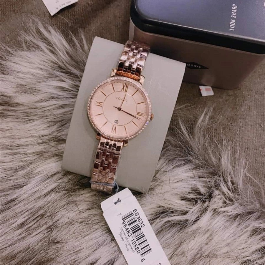 Fossil Jacqueline Rose Gold Dial Rose Gold Steel Strap Watch for Women - ES3632 Watches Fossil   