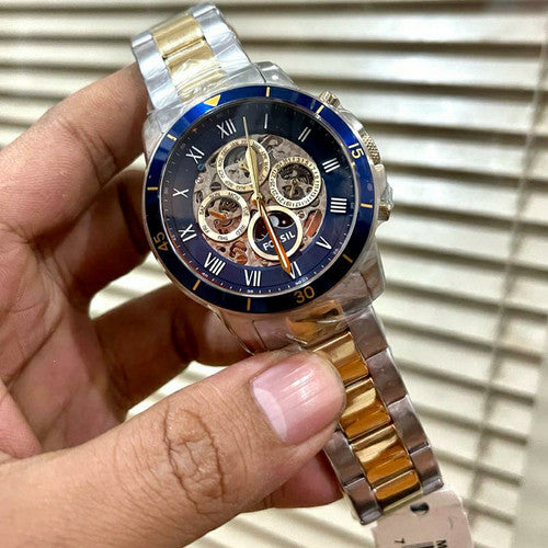 Fossil Grant Sport Automatic Skeleton Blue Dial Two Tone Steel Strap Watch for Men - ME3141 Watches Fossil   