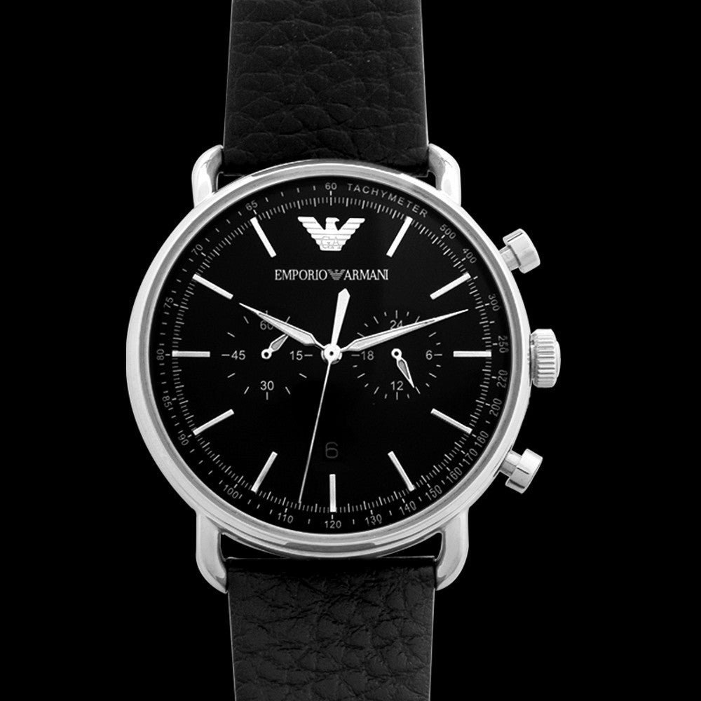 Emporio Armani Aviator Chronograph Black Dial Black Leather Strap Watch For Men - AR11143 Watches Emporio Armani   