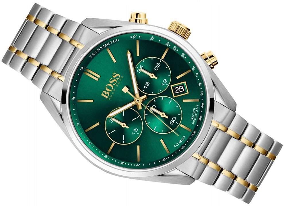 Hugo Boss Champion Green Dial Silver Steel Strap Watch for Men - 1513878 Watches Hugo Boss   