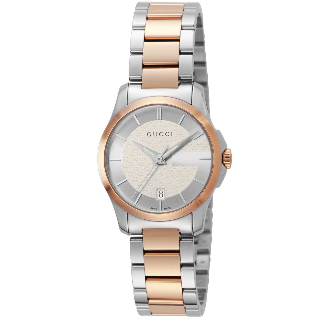 Gucci G Timeless Silver Dial Two Tone Steel Strap Watch For Women - YA126528 Watches Gucci   