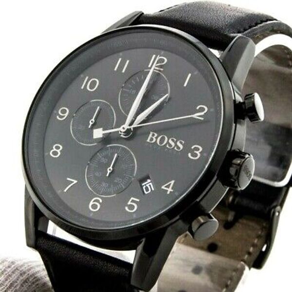 Hugo Boss Navigator Black Dial Black Leather Strap Watch for Men - 1513497 Watches Hugo Boss   