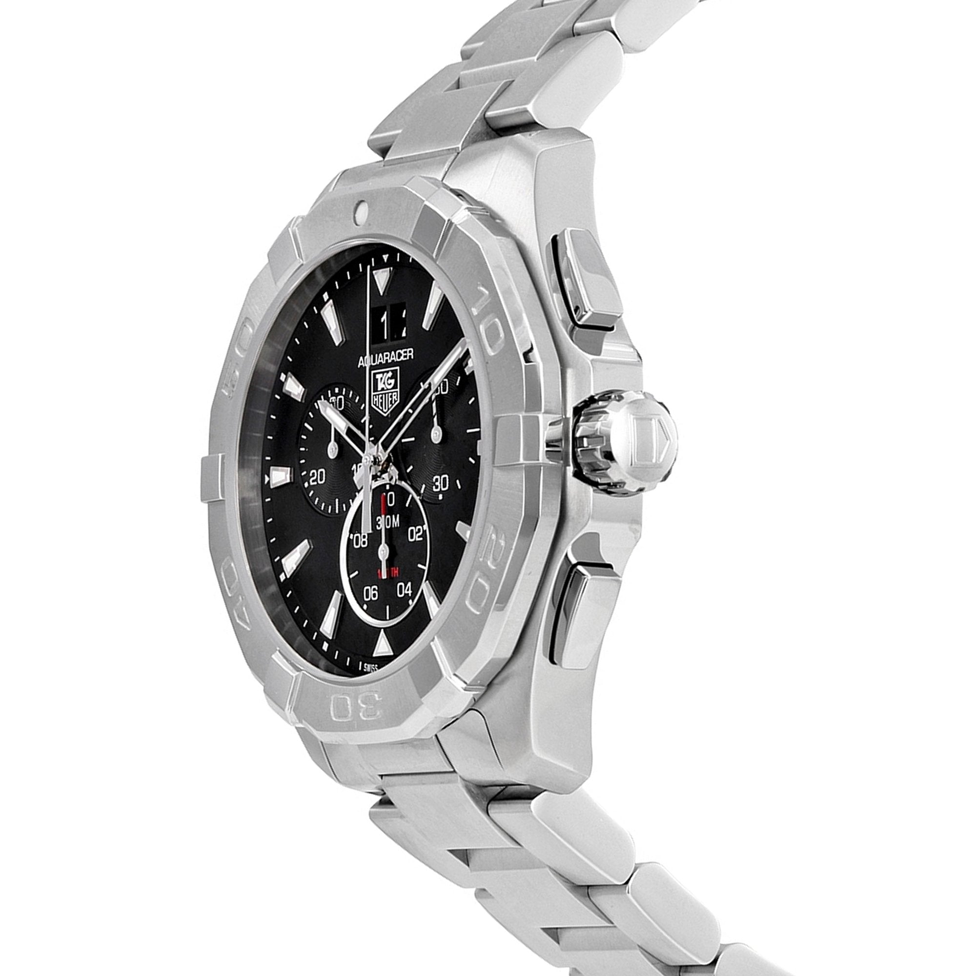 Tag Heuer Aquaracer Chronograph Black Dial Silver Steel Strap Watch for Men - CAY1110.BA0927 Watches Tag Heuer   