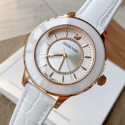 Swarovski Octea Lux White Dial White Leather Strap Watch for Women - 5414416 Watches Swarovski   