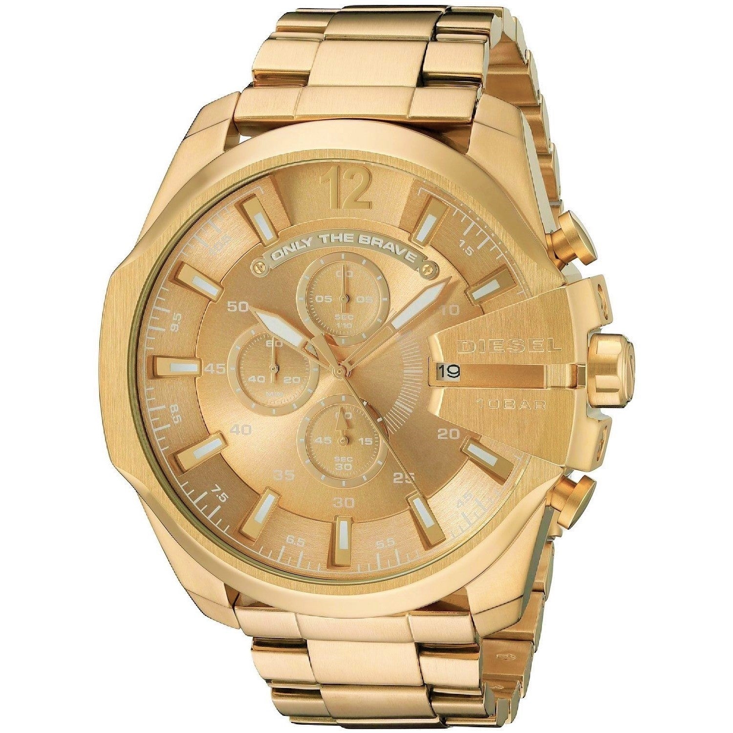 Diesel Mega Chief Gold Dial Gold Stainless Steel Chronograph Watch For Men - DZ4360 Watches Diesel   