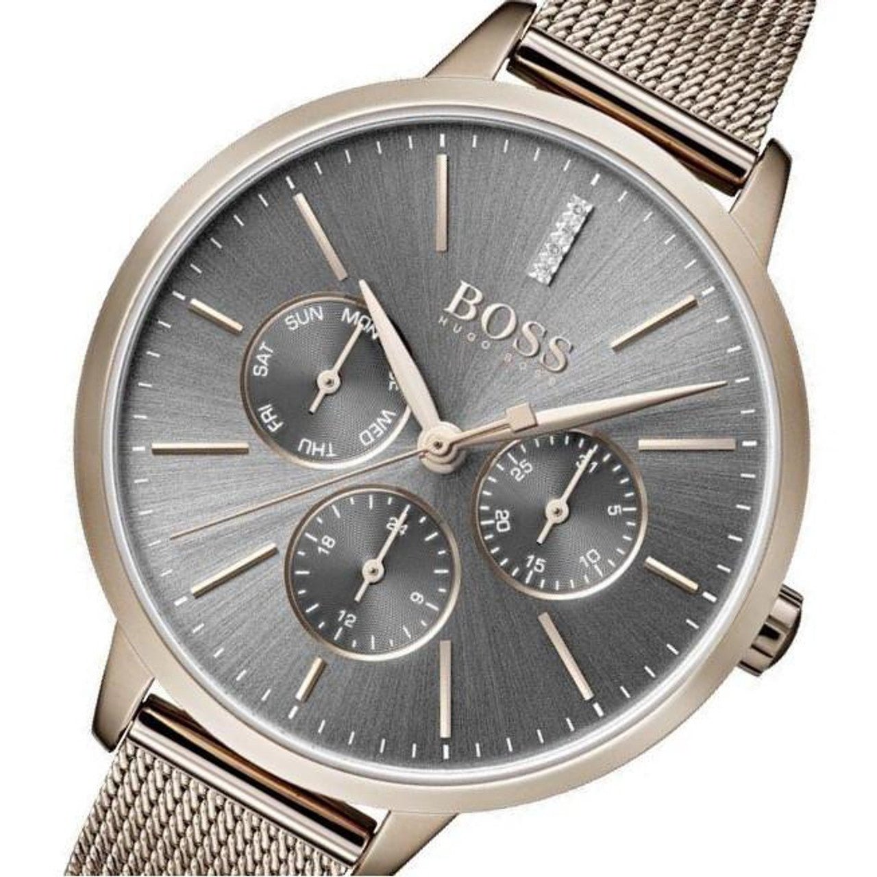 Hugo Boss Symphony Grey Dial Gold Mesh Bracelet Watch for Women - 1502424 Watches Hugo Boss   