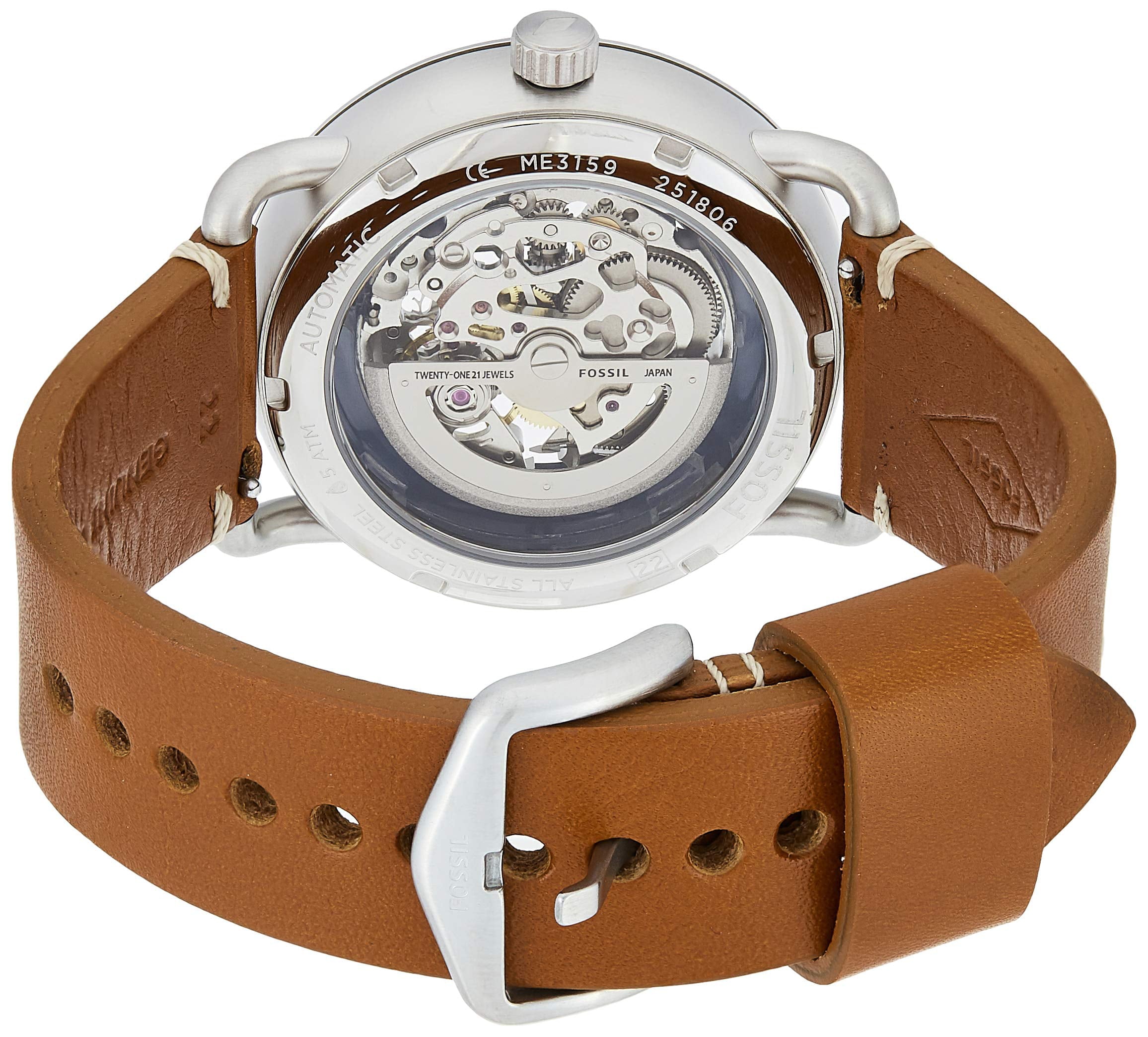 Fossil Commuter Automatic Skeleton Blue Dial Brown Leather Strap Watch for Men - ME3159 Watches Fossil   