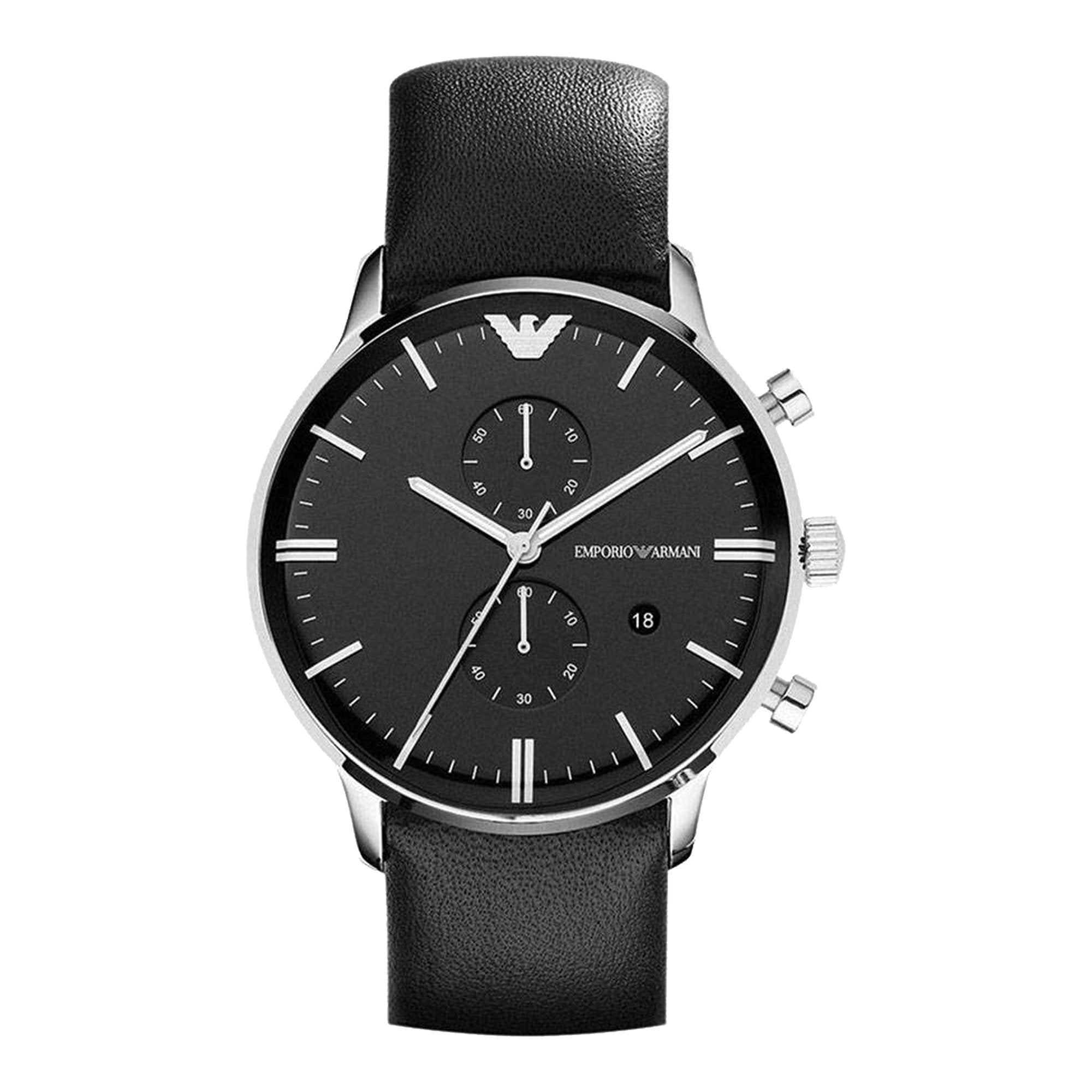 Emporio Armani Gianni Chronograph Black Dial Black Leather Strap Watch For Men - AR0397 Watches Emporio Armani   