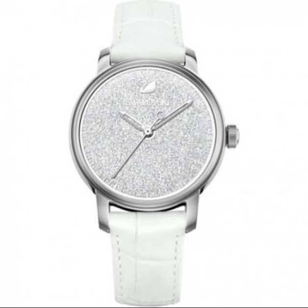 Swarovski Crystalline Hours Silver Dial White Leather Strap Watch for Women - 5295383 Watches Swarovski   