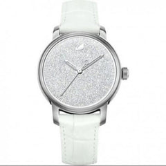 Swarovski Crystalline Hours Silver Dial White Leather Strap Watch for Women - 5295383 Watches Swarovski   