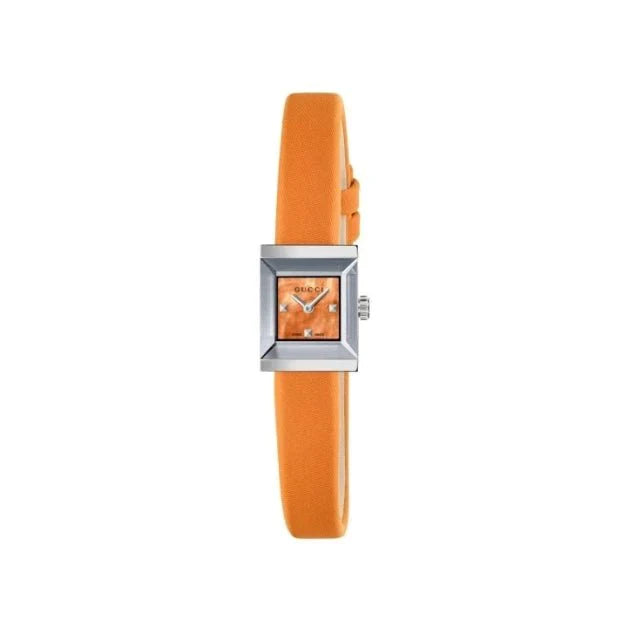 Gucci G-Frame Square Mother of Pearl Orange Dial Orange Leather Strap Watch For Women - YA128532 Watches Gucci   