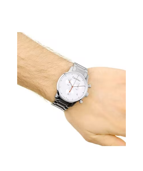 Calvin Klein City Chronograph White Dial Silver Steel Strap Watch for Men - K2G271Z6 Watches Calvin Klein   