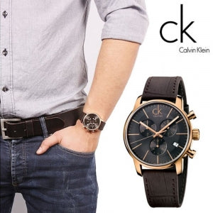 Calvin Klein City Chronograph Grey Dial Brown Leather Strap Watch for Men - K2G276G3 Watches Calvin Klein   