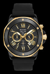 Bulova Marine Star Chronograph Black Dial Black Rubber Strap Watch for Men - 98B278 Watches Bulova   