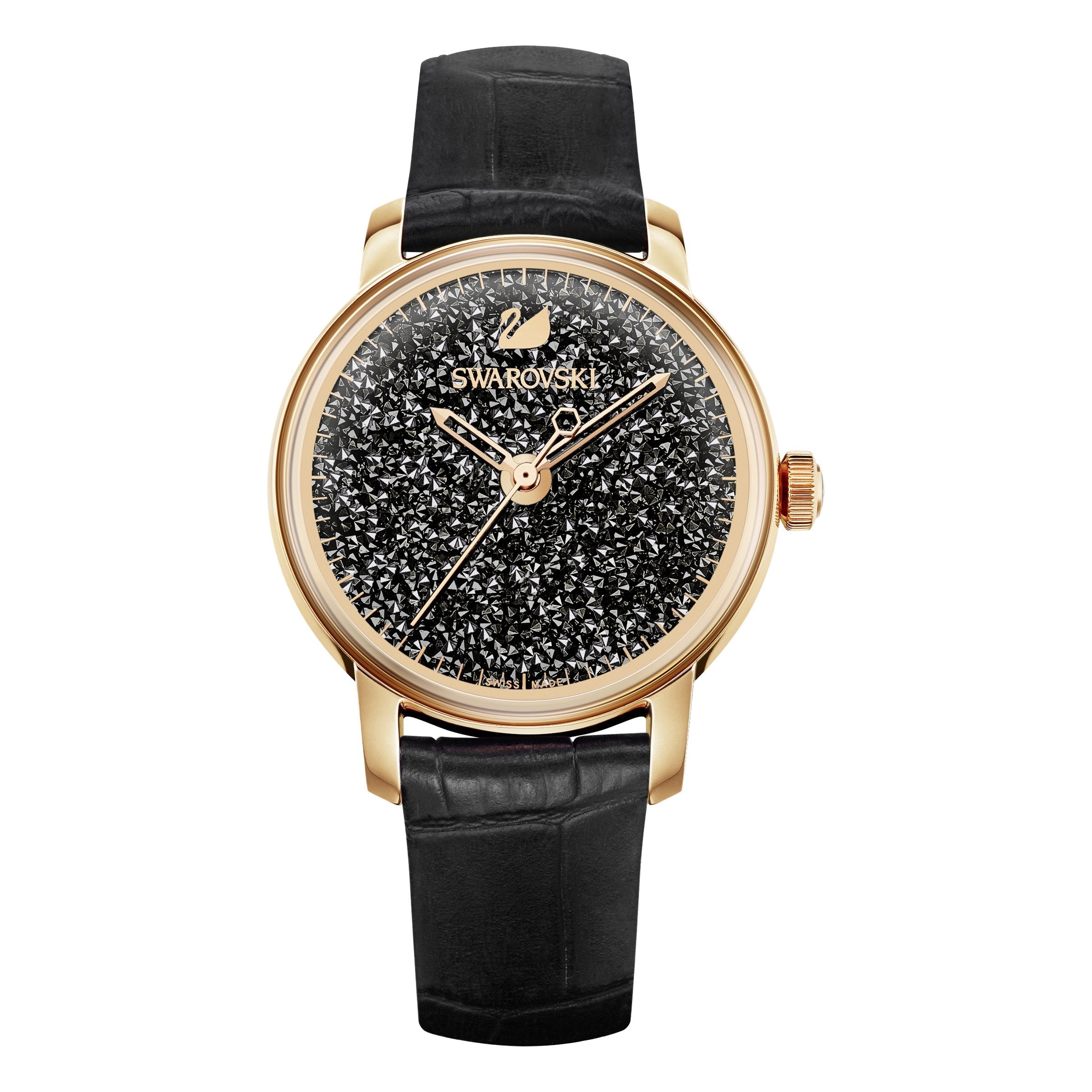 Swarovski Crystalline Hours Black Dial Black Leather Strap Watch for Women - 5295377 Watches Swarovski   