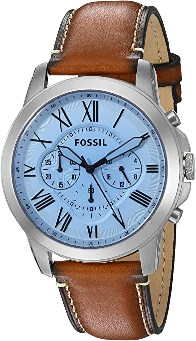 Fossil Grant Chronograph Blue Dial Brown Leather Strap Watch for Men - FS5184 Watches Fossil   