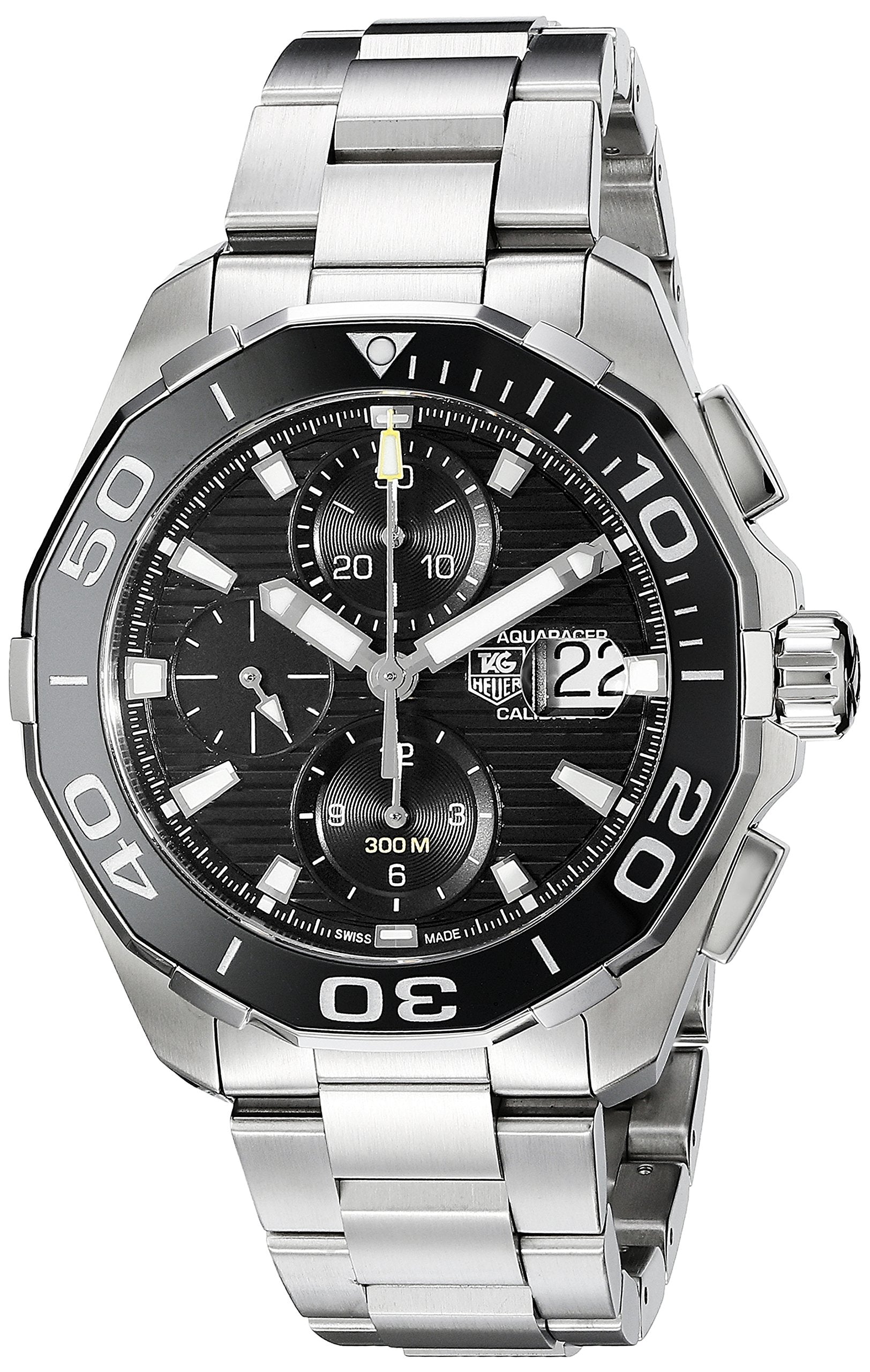 Tag Heuer Aquaracer Calibre 16 Day-Date Black Dial Silver Steel Strap Watch for Men - CAY211A.BA0927 Watches Tag Heuer   