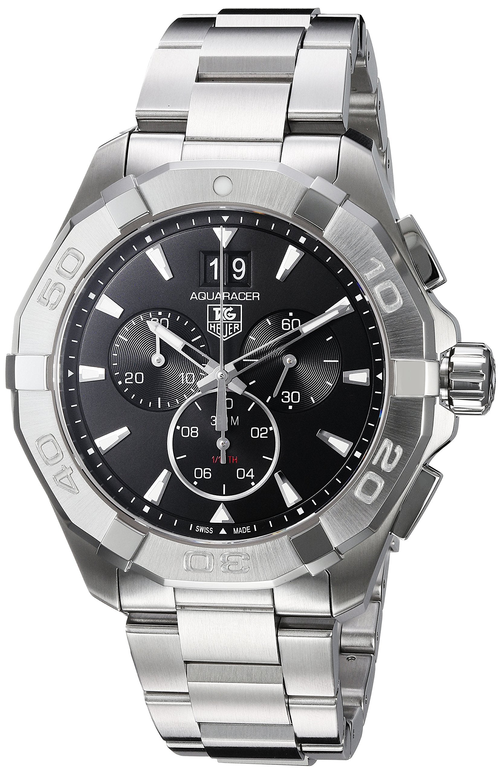 Tag Heuer Aquaracer Chronograph Black Dial Silver Steel Strap Watch for Men - CAY1110.BA0927 Watches Tag Heuer   