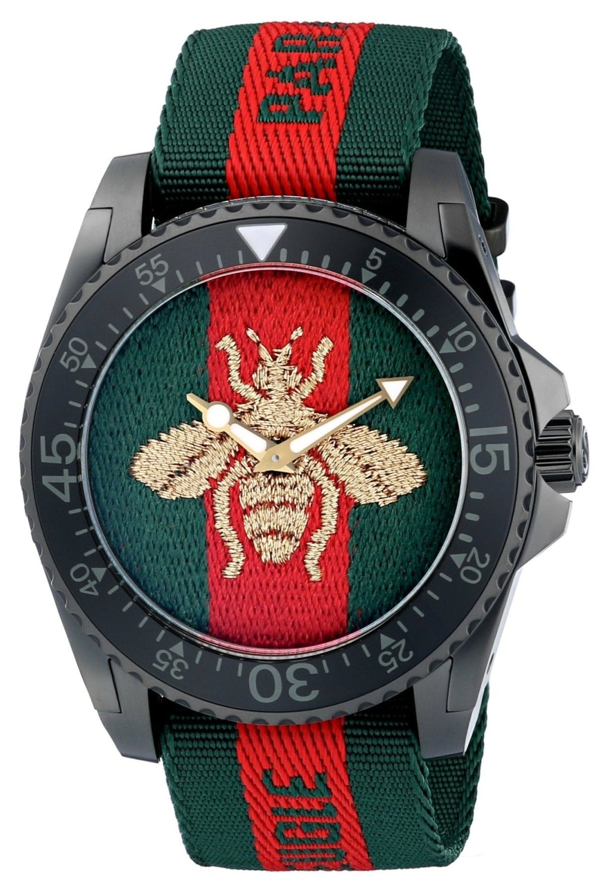 Gucci Dive Green & Red Dial Green & Red Nylon Strap Watch For Men - YA136216 Watches Gucci   