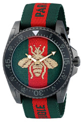 Gucci Dive Green & Red Dial Green & Red Nylon Strap Watch For Men - YA136216 Watches Gucci   