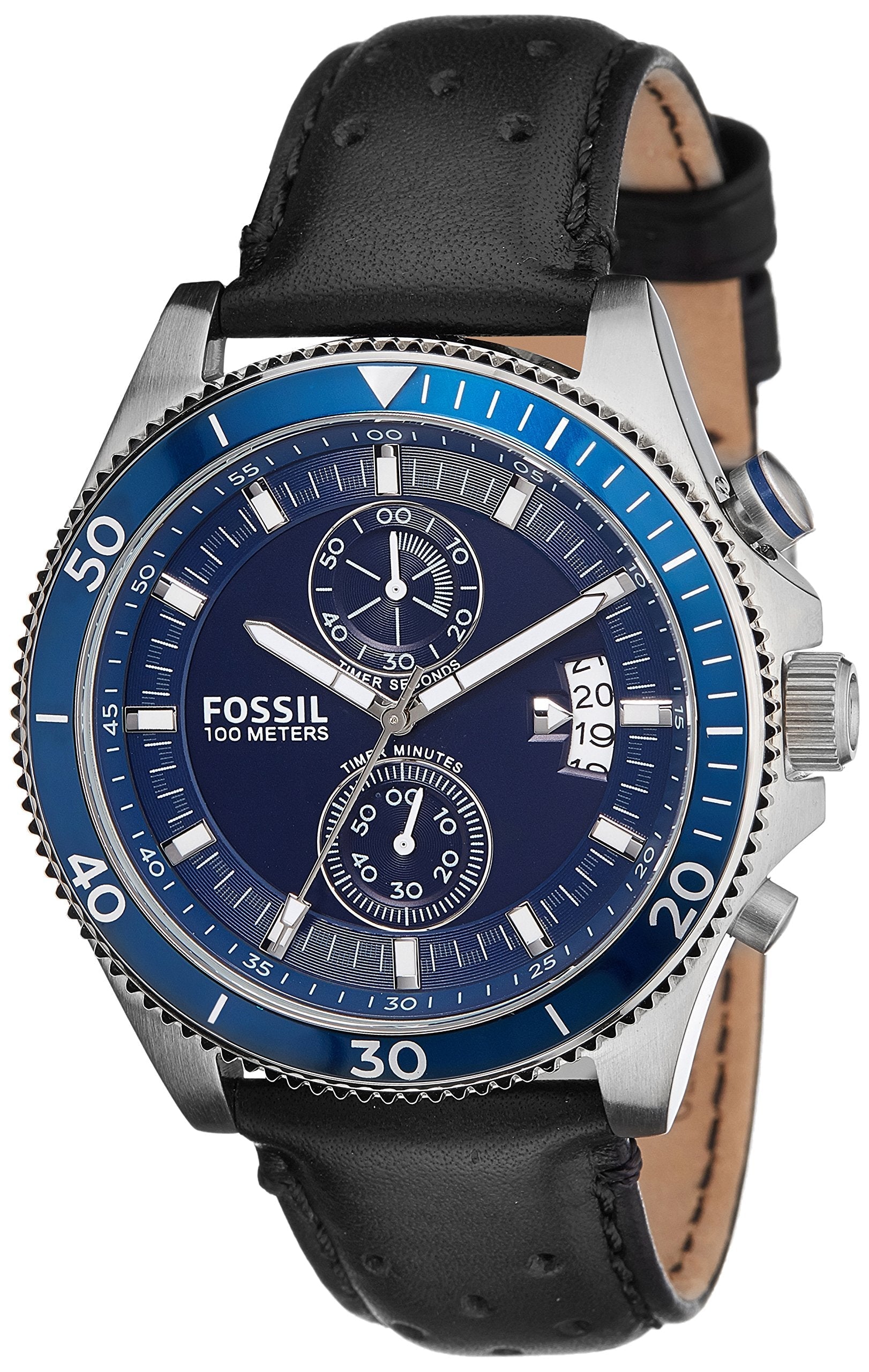 Fossil Wakefield Chronograph Blue Dial Black Leather Strap Watch for Women - CH2945 Watches Fossil   