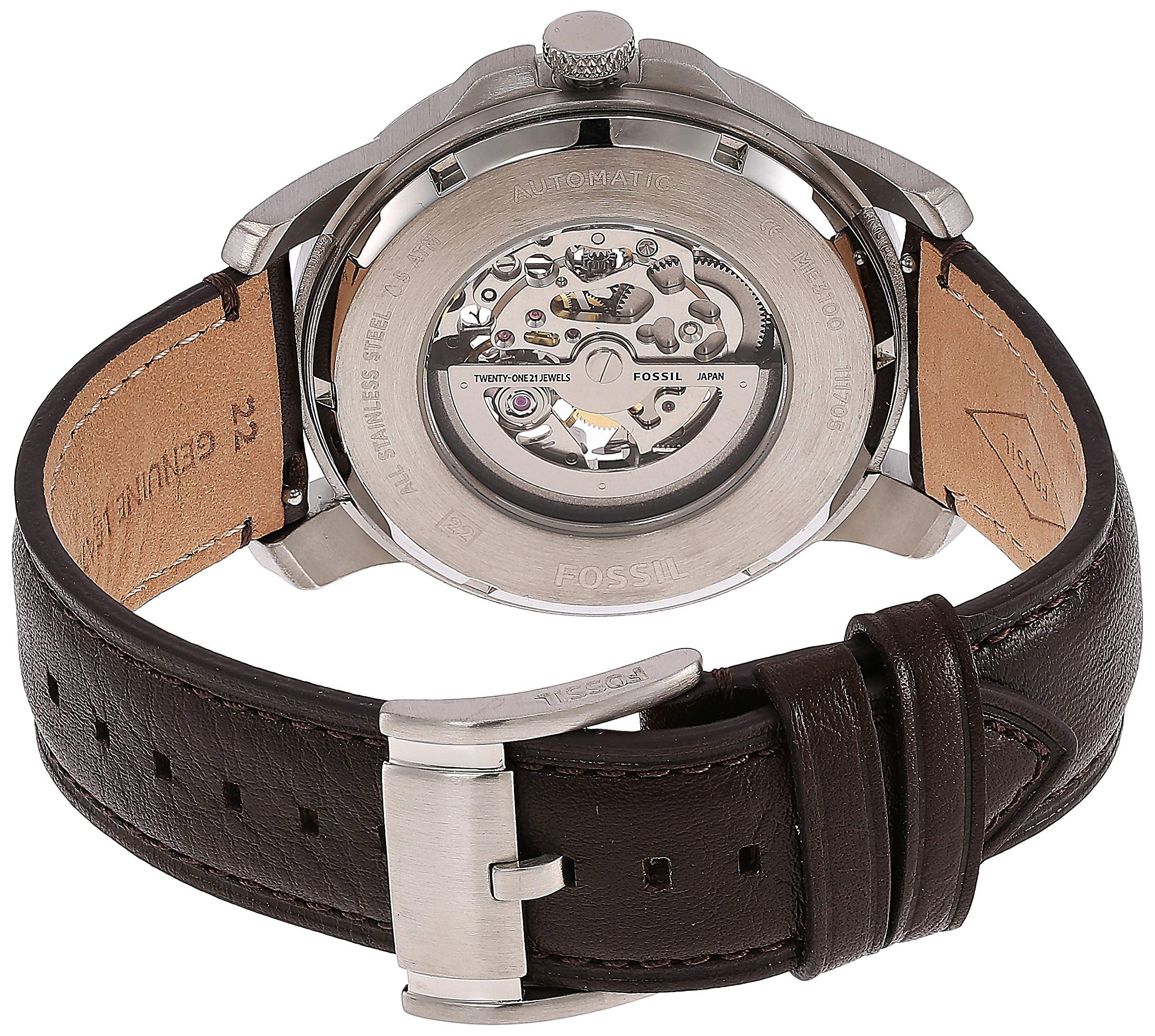 Fossil Grant Automatic Skeleton Black Dial Brown Leather Strap Watch for Men - ME3100 Watches Fossil   