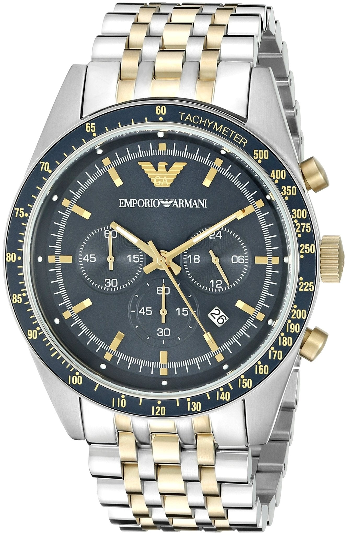 Emporio Armani Tazio Chronograph Blue Dial Two Tone Stainless Steel Watch For Men - AR6088 Watches Emporio Armani   