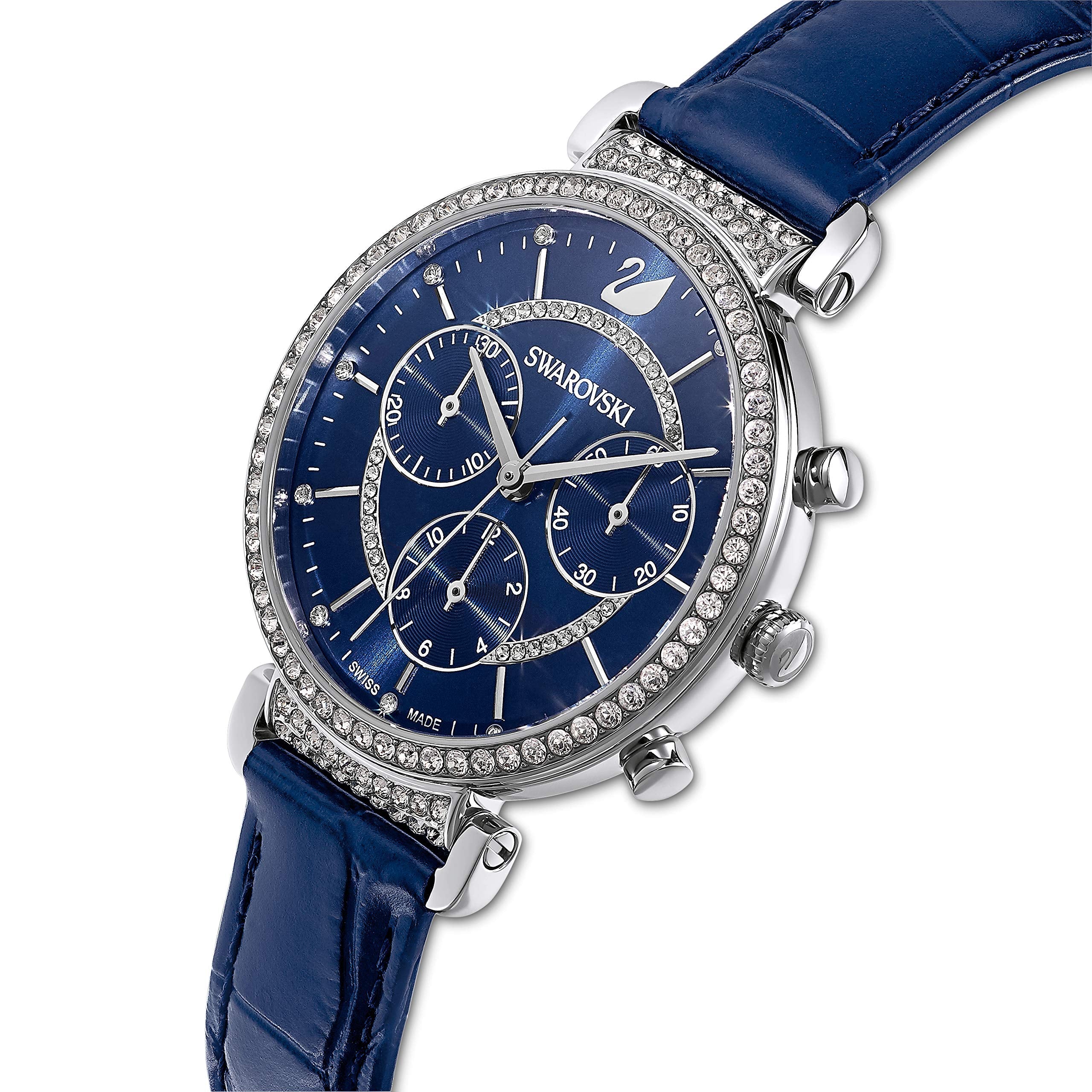 Swarovski Passage Chrono Crystal Blue Dial Blue Leather Strap Watch for Women - 5580342 Watches Swarovski   