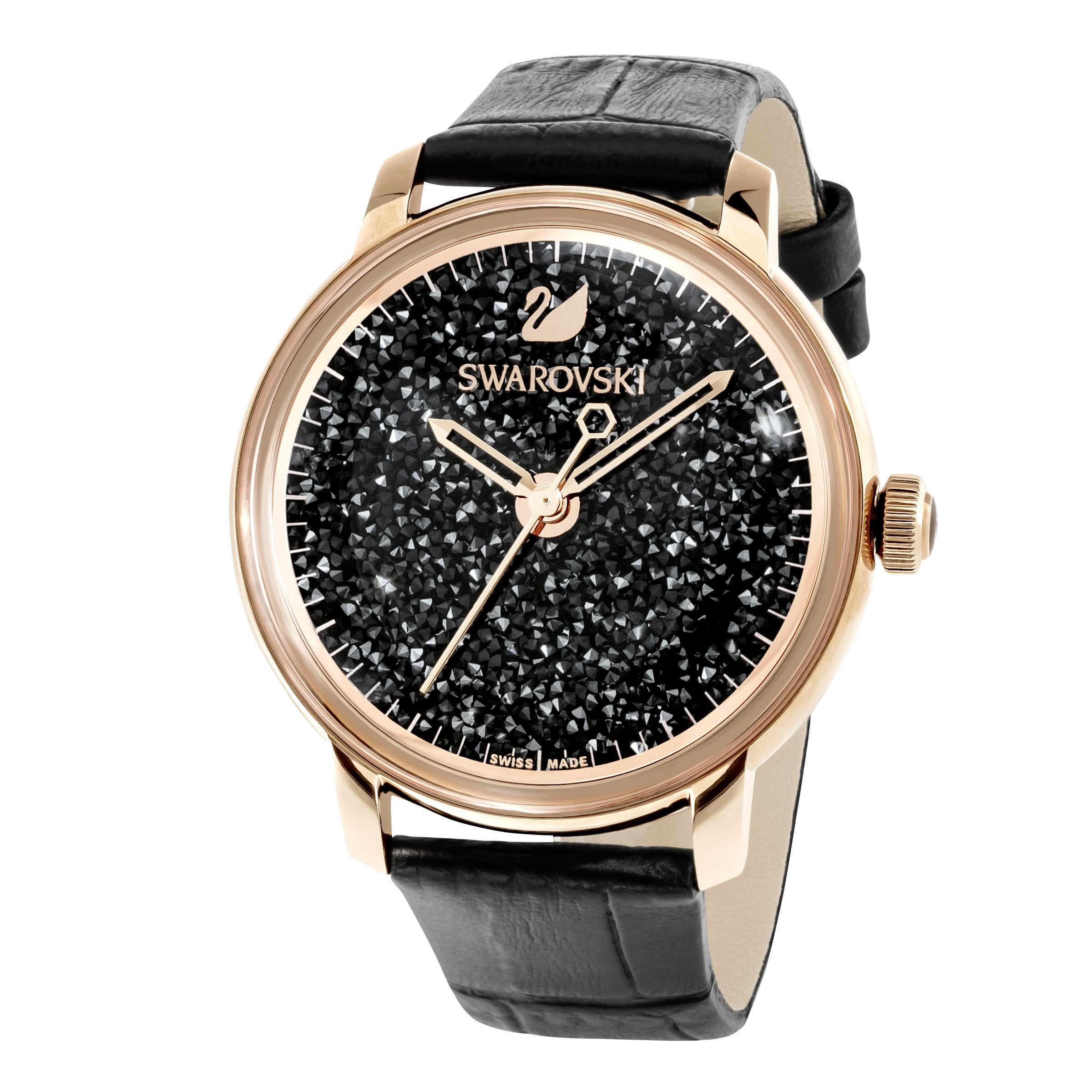 Swarovski Crystalline Hours Black Dial Black Leather Strap Watch for Women - 5295377 Watches Swarovski   