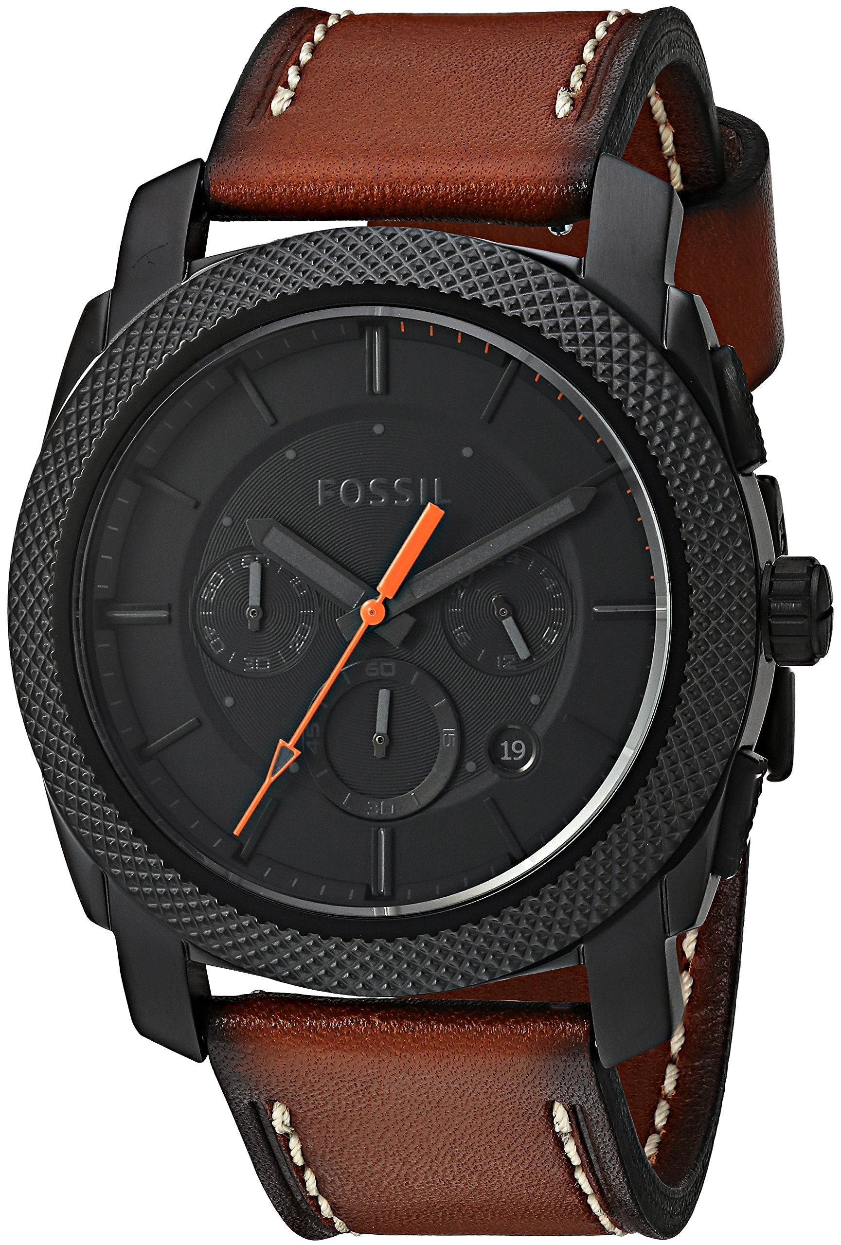 Fossil Machine Chronograph Black Dial Brown Leather Strap Watch for Men - FS5234 Watches Fossil   