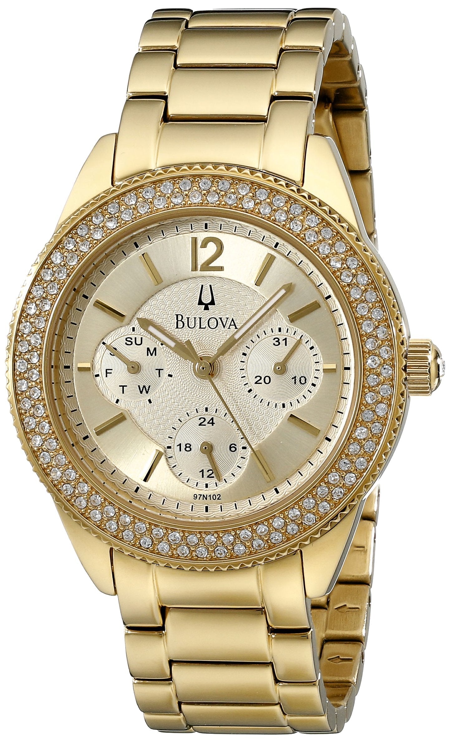 Bulova Multi Function Gold Dial Gold Steel Strap Watch for Women - 97N102 Watches Bulova   