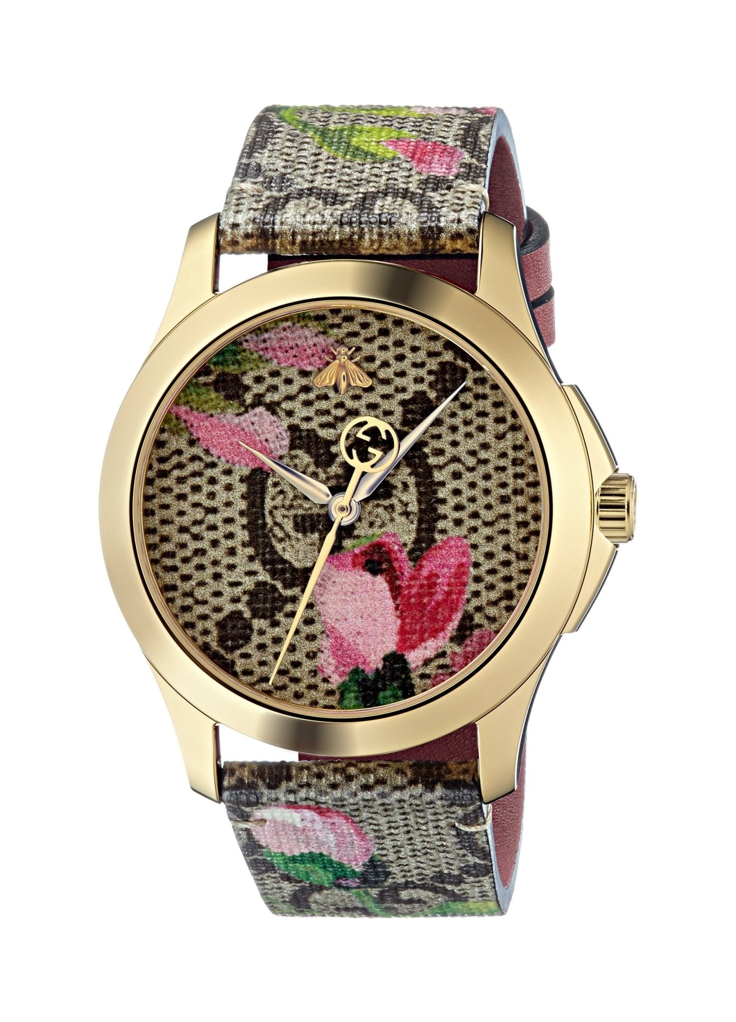 Gucci G Timeless Floral Brown Dial Brown Leather Strap Watch For Women - YA1264038 Watches Gucci   