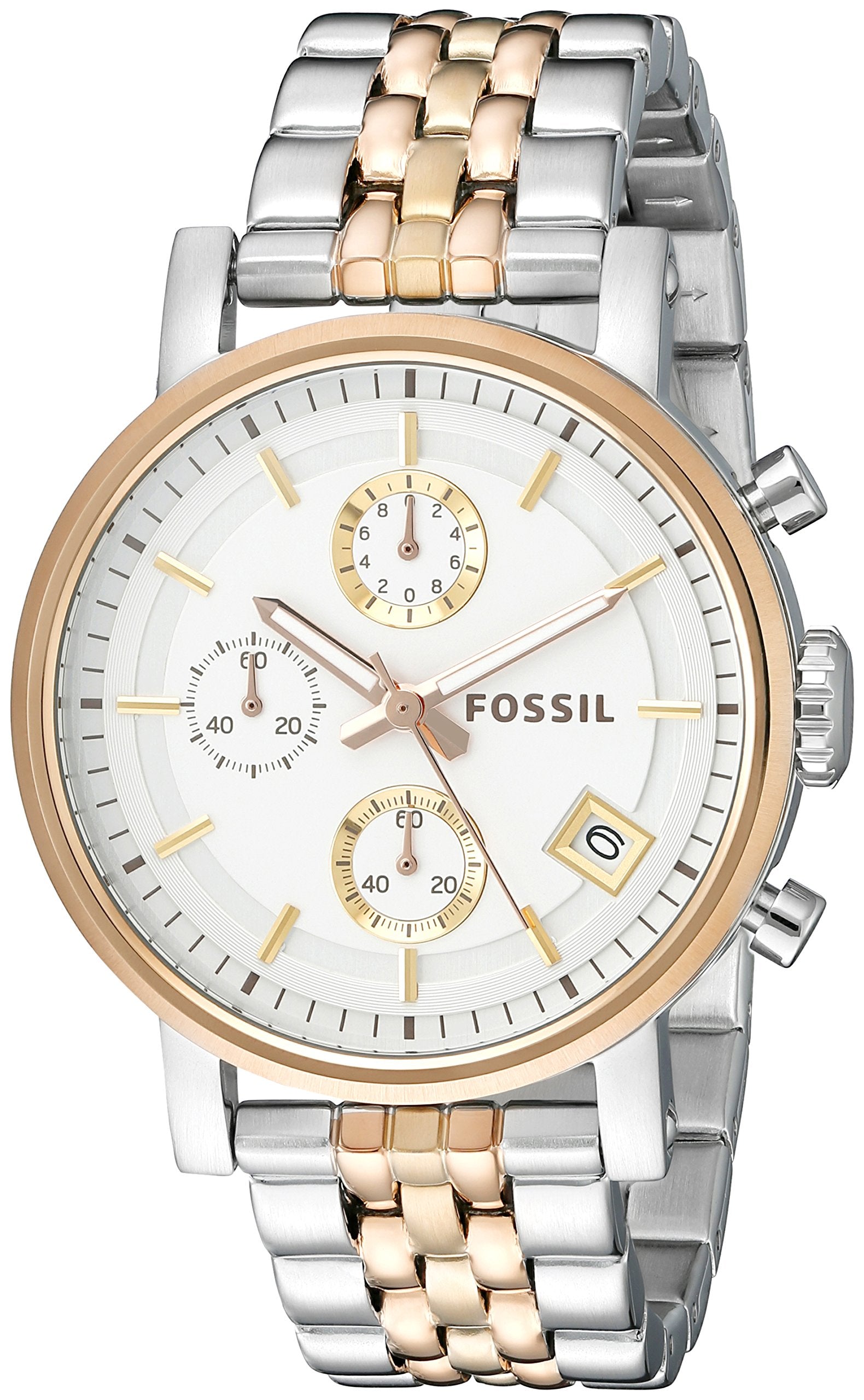 Fossil Boyfriend Chronograph White Dial Two Tone Steel Strap Watch for Women - ES3840 Watches Fossil   